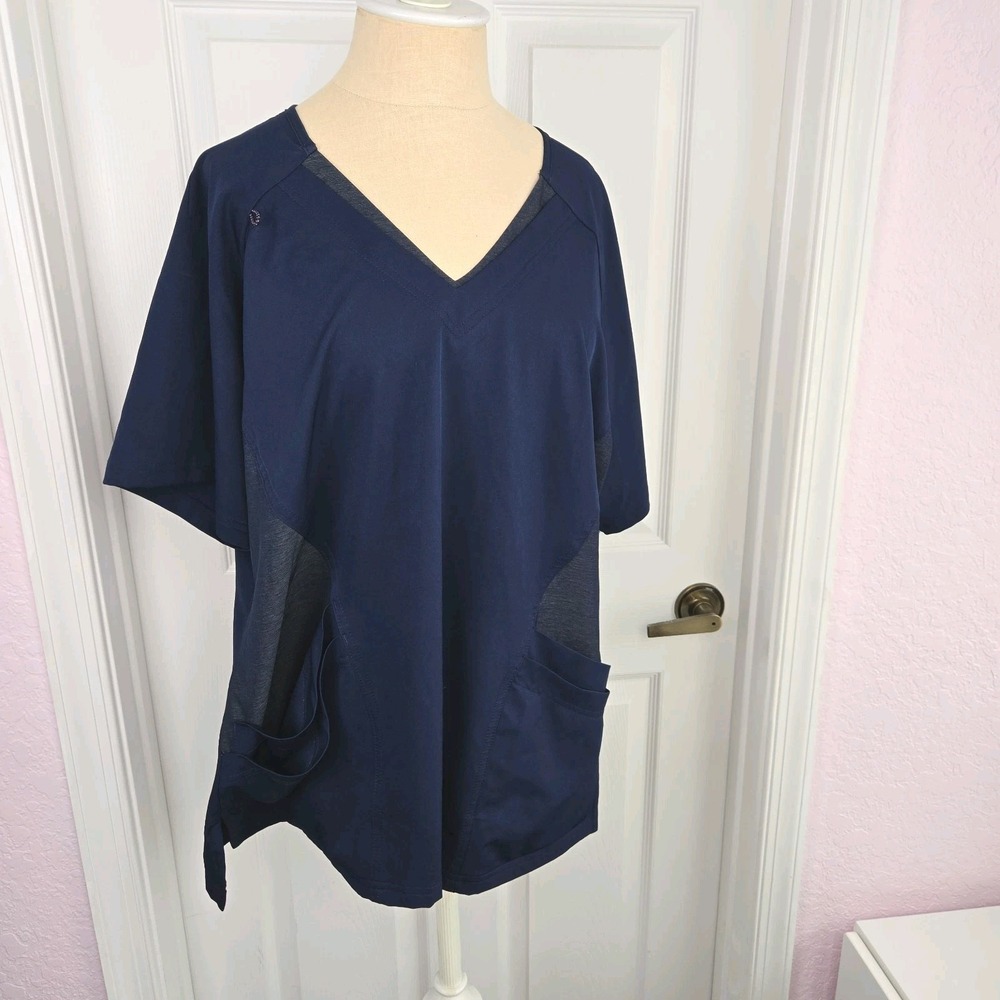 Koi Lite Stretch Women's Transform Scrub Top Shirt Size XL Navy Blue Pockets